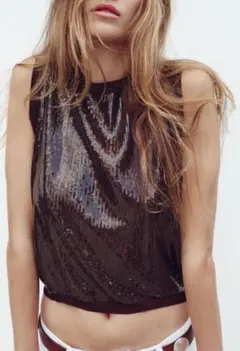 ZARA スパンコール ノースリーブ ベスト トップス