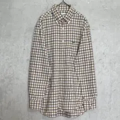 クロコダイル/長袖シャツ/茶×白/チェック柄/胸ポケット/コットン/メンズ