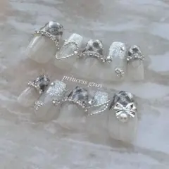 Ｎｏ．9 グレーチェックネイルチップ 大人 シンプル シルバー ホワイト