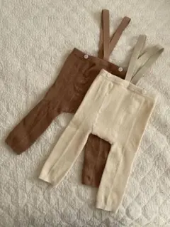 週末限定100円OFF【双子】サスペンダー付きリブ編みベビーサロペット2点セット