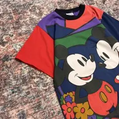 USA製 ミッキー＆ミニー 総柄デザインTシャツ USA製 両面プリント