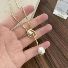 ゴールド ロングネックレス パール Y字 ネックレス 卒業 入学 ラリエット