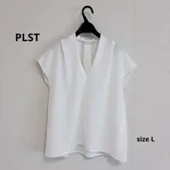 PLST★ドライギャバＶネックタックブラウス　フレンチスリーブ　size Lのサムネイル
