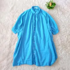 studio CLIP　シャツ　映えブルー　チュニック丈 体型カバー　F