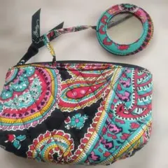 美品ヴェラブラッドリーペイズリー柄ポーチ ミラー付き保管品