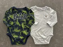 【2枚セット】babyGAP 長袖ロンパース 恐竜　グレー　6-12months