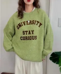 新品 しまむら non noooon ロゴニット L グリーン プルオーバー