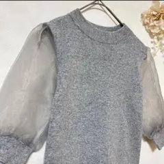 【スナイデル snidel】ニット 半袖　シースルー　グレー　フェミニン