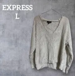 EXPRESS ホワイト Vネック ニット【 L】のサムネイル