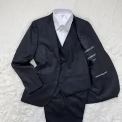 3ピーススーツ 黒 ストライプ 段返り リバーシブルベスト