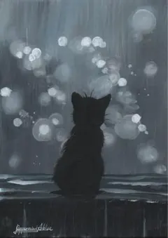 色鉛筆画A4 猫と見つめる青い海 - メルカリ
