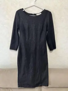 FOREVER 21 黒 ひざ丈ラメワンピース 七分袖