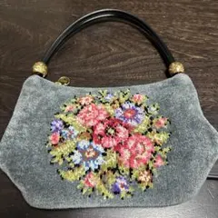 【美品】FEILER フェイラー ハンドバッグ シュニール織 グレー 花柄 金具