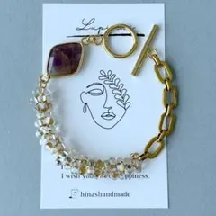 かかお様 専用【天然石ブレスレット・アメジスト】チェーンブレスレット ステンレス