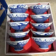 青白磁の風景画 飯碗 10個セット