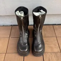 Y2K 厚底 ジッパー ブーツ ブラック 24cm