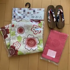 未使用　sakusaku 浴衣 帯 下駄 3点セット　桜の模様