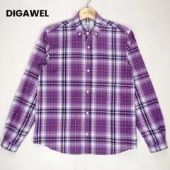 DIGAWEL 4 コットン チェック 長袖 ボタンダウンシャツ M パープルのサムネイル