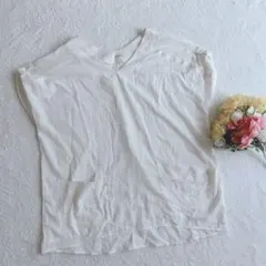 【ハッシュアッシュ】Lサイズ Vネック 半袖カットソー カジュアルコーデ