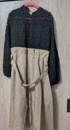 レースワンピース（ブラック・ベージュ）大きいサイズ