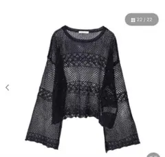 chocol raffine robe 長袖 メッシュニット ネイビー
