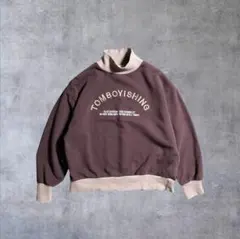 短丈 ショート こげ茶色 スウェット リブ フェード センター刺繍 M相当