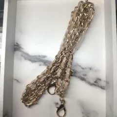 レザー調 チェーンショルダーベルトストラップグレージュ×ゴールド110cm