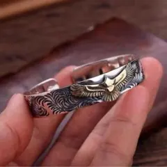 重厚 ヴィンテージ Leon ガーネット 唐草 フレア ブレスレット 925