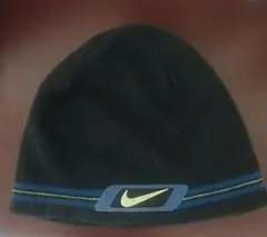 00s OLD NIKE 刺繍ロゴ ラインボーダー ニット帽　ブラック　ビーニー