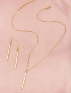 新品 韓国 シンプルゴールドネックレスフックピアスセット