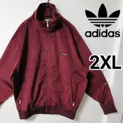 アディダス 赤紫 ベロアモノグラム トラックジャケット 男性2XL ジャージ立襟