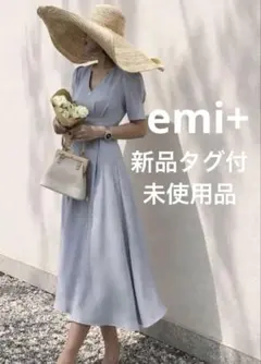 ◉新品タグ付◉ emi+ウエストタックVネックワンピース ブルー Sのサムネイル