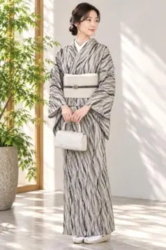 付け下げ グレー よろけ縞柄 身丈174.5cm トールサイズ　裄長
