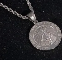 f36○金アレ対応！シルバー ステンレスネック＆チェーン マリア セット 207