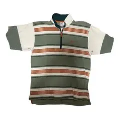 NIKE ハーフジップ ポロシャツ L ボーダー 刺繍ロゴ ナイキ 半袖 古着