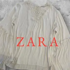 美品❤️ZARA ザラ レース刺繍 ベルスリーブ ブラウス オフホワイト Mサイズ