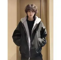 PUレザージャケット　裏ボア　裏起毛　ブラック　ヴィンテージ加工