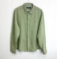 ノーティカ リネン100% 長袖シャツ XXL 緑 ビッグサイズ