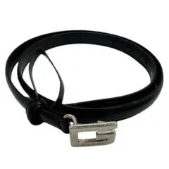 グッチ Gロゴ シルバーバックル レザー 細ベルト ブラック