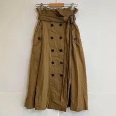 【ハンチ】　ロングスカート　ベージュ　ダブルブレスト　ハイウエスト　コットンのサムネイル