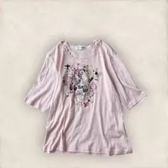 チャージ Tシャツ グラフィックプリント フリル トップス コットン ピンクのサムネイル