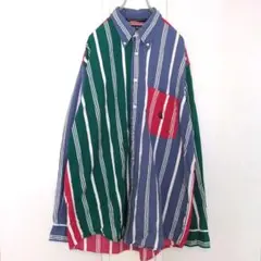ビンテージ90s　ノーティカ　刺繍ロゴ　ワイシャツ　ストライプ　オーバーサイズ