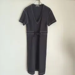 ZARAコレクション ザラ 半袖ワンピース ウエストリボン付き 深V ミモレ丈