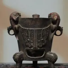 中国古美術『旧蔵 牛角彫刻 螭龍杯置物』龍文 風水 極細工 古玩 骨董品