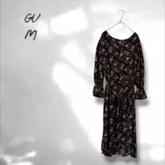 【ジーユー】ワンピース 総柄 ボタニカル柄 上品 ガーリー ブラック M