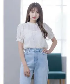 定価3,080円 新品 clear クリア シースルーチュールフリルブラウス