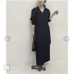 美品⁑ノーブル　クレープマテリアルボリュームスリーブワンピース　ブラック　ロング MURUA（ムルーア）の「ボリュームスリーブロングワンピース