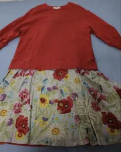 ジェーンマープル 花柄ひざ丈ワンピース　トレーナー　赤のサムネイル