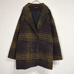 デイクローゼット【M】ルーズシルエットチェック柄ショートコート ダブルボタン