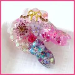 No.2793ハンドメイド　レジンヘアゴム　ドライフラワー　猫ちゃんツインズ No.2795ハンドメイド レジンヘアゴム ドライフラワー 猫ちゃんツインズ